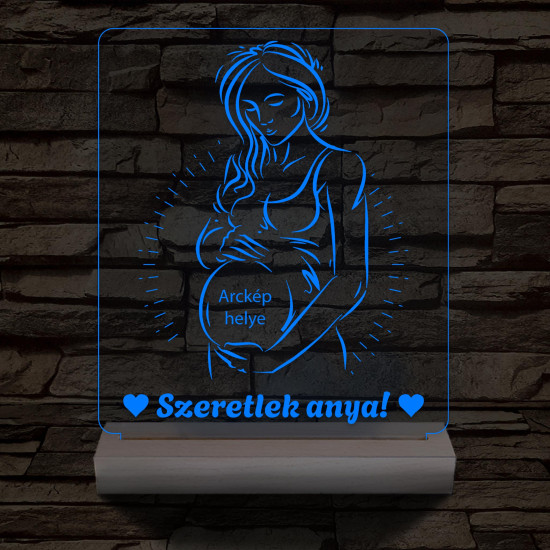 Szeretlek anya, egyedi fotógravírozás fatalppal 7 színű 3D led lámpa