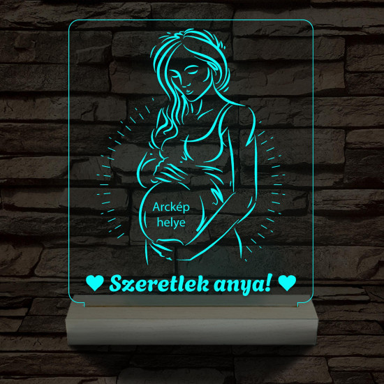 Szeretlek anya, egyedi fotógravírozás fatalppal 7 színű 3D led lámpa