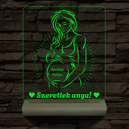 Szeretlek anya, egyedi fotógravírozás fatalppal 7 színű 3D led lámpa