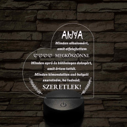 Szív Alakú 3D LED Lámpa – Megható Üzenettel Anyukáknak 7 színű 3D led lámpa