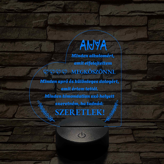 Szív Alakú 3D LED Lámpa – Megható Üzenettel Anyukáknak 7 színű 3D led lámpa