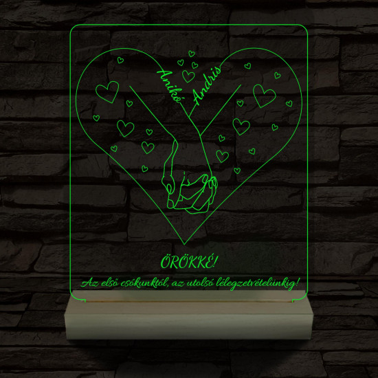 Szerelmes kézfogás személyre szabott fatalppal 7 színű 3D led lámpa
