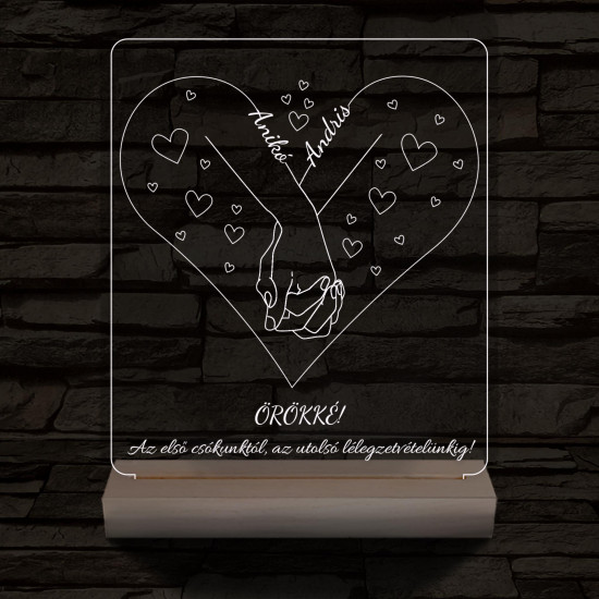 Szerelmes kézfogás személyre szabott fatalppal 7 színű 3D led lámpa