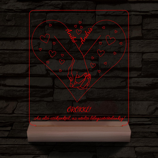 Szerelmes kézfogás személyre szabott fatalppal 7 színű 3D led lámpa