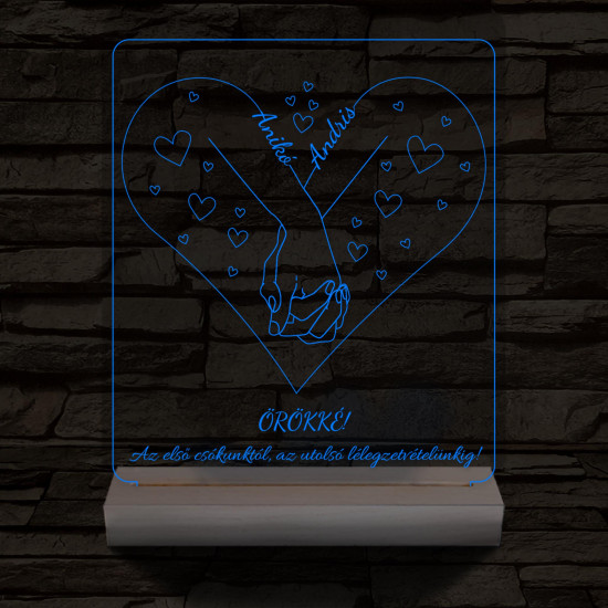 Szerelmes kézfogás személyre szabott fatalppal 7 színű 3D led lámpa