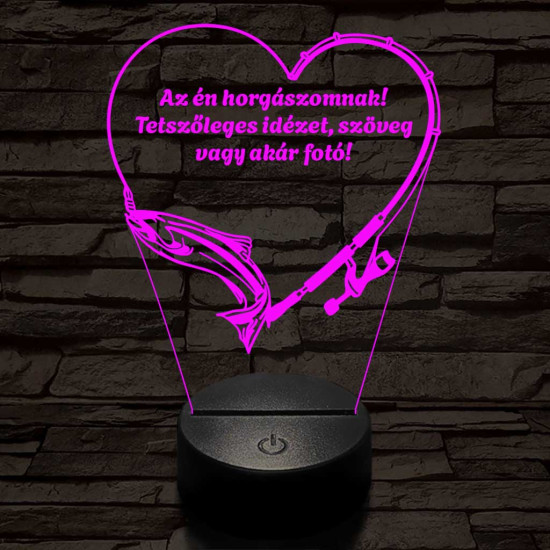 Horgász Love fotógravírozás  7 színű 3D led lámpa