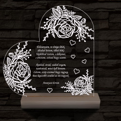 Egyedi idézet személyre szabott rózsákkal fatalppal 7 színű 3D led lámpa