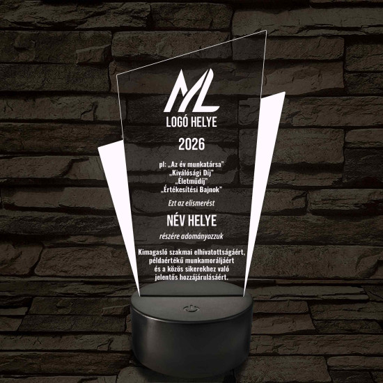 Személyre szabható Prizma Díjlámpa – 7 színű, színváltós LED trófea