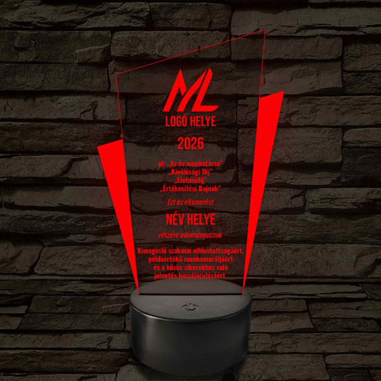 Személyre szabható Prizma Díjlámpa – 7 színű, színváltós LED trófea