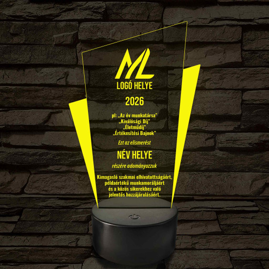 Személyre szabható Prizma Díjlámpa – 7 színű, színváltós LED trófea