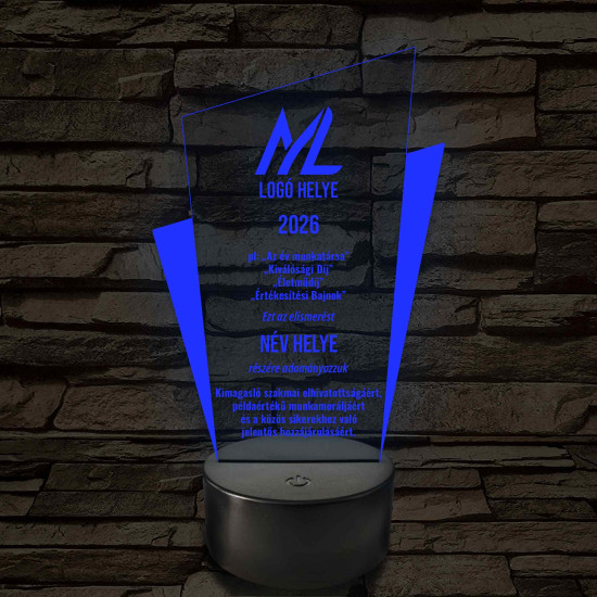 Személyre szabható Prizma Díjlámpa – 7 színű, színváltós LED trófea