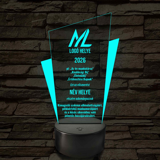 Személyre szabható Prizma Díjlámpa – 7 színű, színváltós LED trófea