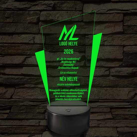 Személyre szabható Prizma Díjlámpa – 7 színű, színváltós LED trófea