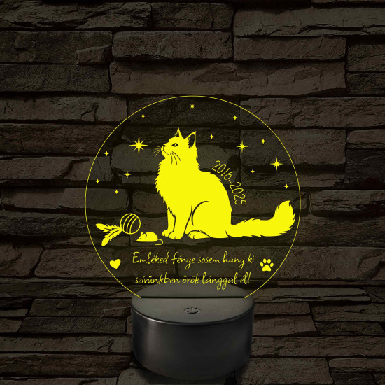 Örök Emlék – Személyre szabható cica emlék 7 színű, színváltós 3D LED lámpa