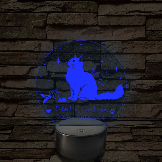 Örök Emlék – Személyre szabható cica emlék 7 színű, színváltós 3D LED lámpa