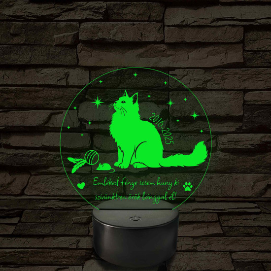 Örök Emlék – Személyre szabható cica emlék 7 színű, színváltós 3D LED lámpa