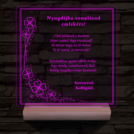 Szerencsés Nyugdíjas Évek – Négylevelű lóhere mintás, 7 színű, színváltós 3D LED lámpa