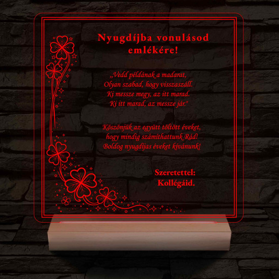 Szerencsés Nyugdíjas Évek – Négylevelű lóhere mintás, 7 színű, színváltós 3D LED lámpa