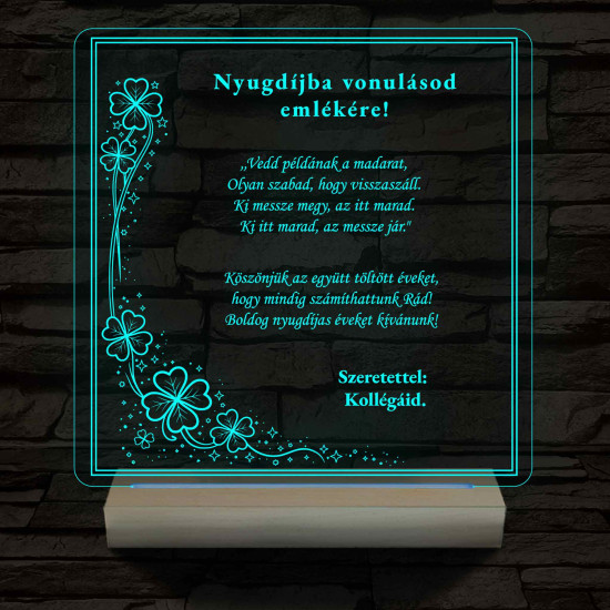 Szerencsés Nyugdíjas Évek – Négylevelű lóhere mintás, 7 színű, színváltós 3D LED lámpa