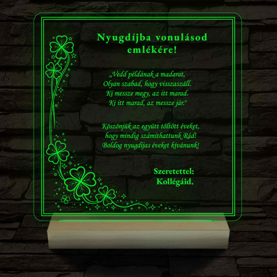 Szerencsés Nyugdíjas Évek – Négylevelű lóhere mintás, 7 színű, színváltós 3D LED lámpa