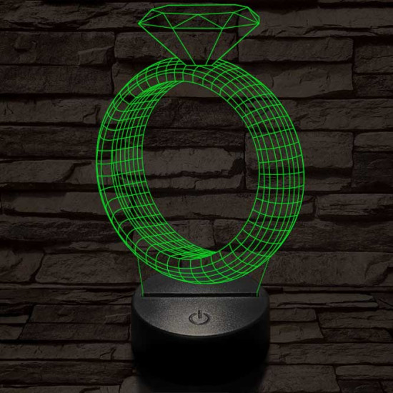 Köves gyűrű, 7 színű 3D led lámpa