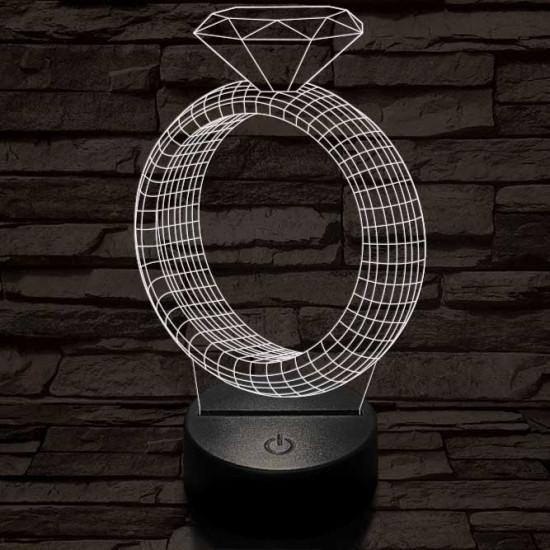 Köves gyűrű, 7 színű 3D led lámpa