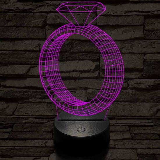 Köves gyűrű, 7 színű 3D led lámpa