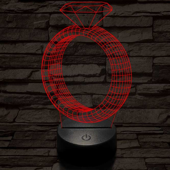 Köves gyűrű, 7 színű 3D led lámpa