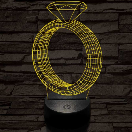 Köves gyűrű, 7 színű 3D led lámpa