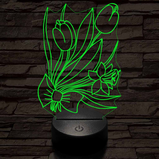 Tulipáncsokor 7 színű 3D led lámpa