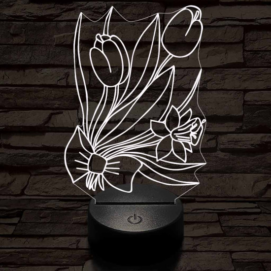 Tulipáncsokor 7 színű 3D led lámpa