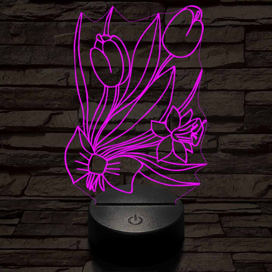 Tulipáncsokor 7 színű 3D led lámpa
