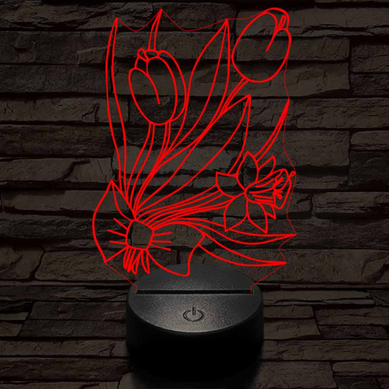 Tulipáncsokor 7 színű 3D led lámpa