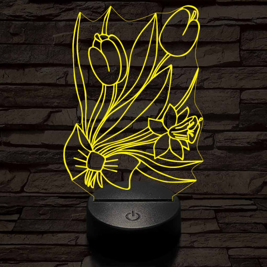 Tulipáncsokor 7 színű 3D led lámpa