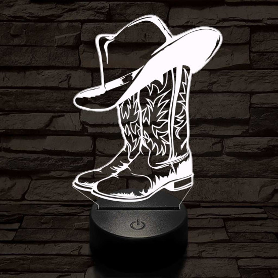 Cowboy kalap és csizma 7 színű 3D led lámpa