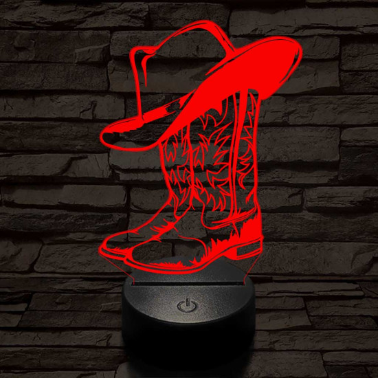 Cowboy kalap és csizma 7 színű 3D led lámpa
