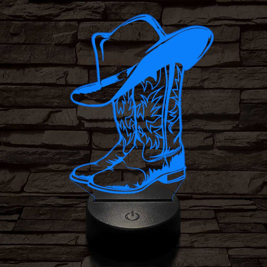 Cowboy kalap és csizma 7 színű 3D led lámpa