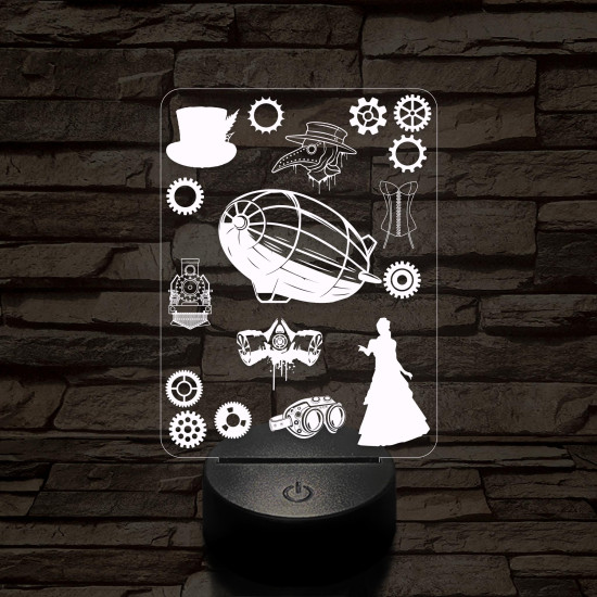 SteamPunk montázs 7 színű 3D led lámpa