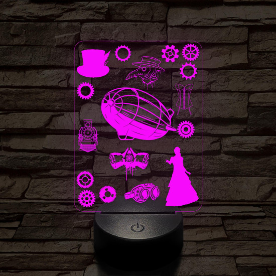 SteamPunk montázs 7 színű 3D led lámpa