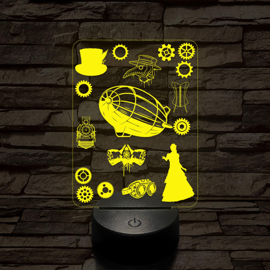 SteamPunk montázs 7 színű 3D led lámpa
