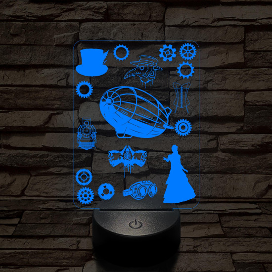 SteamPunk montázs 7 színű 3D led lámpa