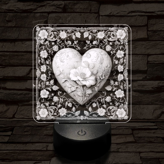 Virágzó szív 7 színű valósághű 3D led lámpa