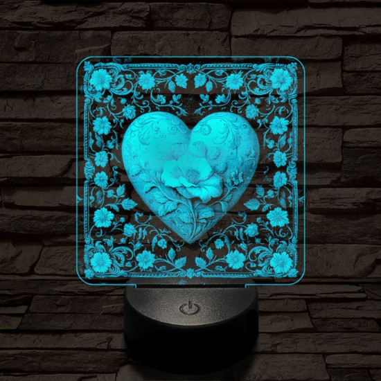 Virágzó szív 7 színű valósághű 3D led lámpa