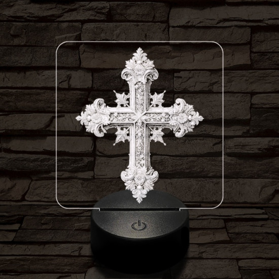 Díszes kereszt 7 színű valósághű 3D led lámpa