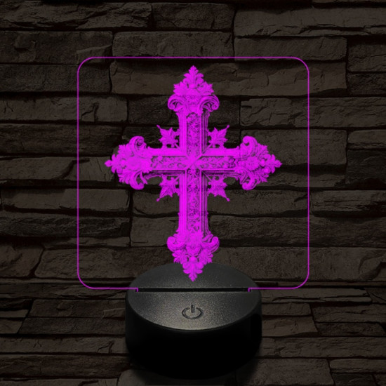 Díszes kereszt 7 színű valósághű 3D led lámpa
