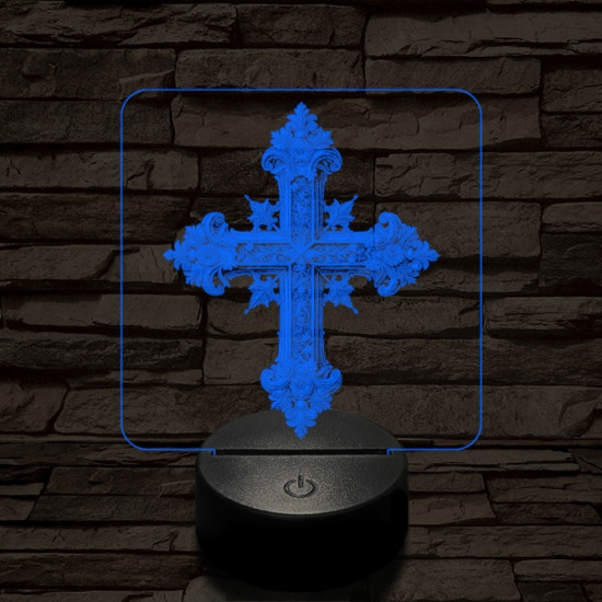 Díszes kereszt 7 színű valósághű 3D led lámpa