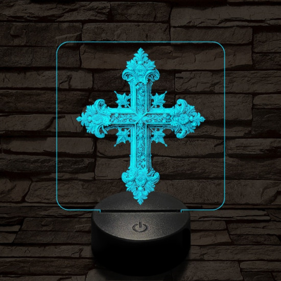 Díszes kereszt 7 színű valósághű 3D led lámpa