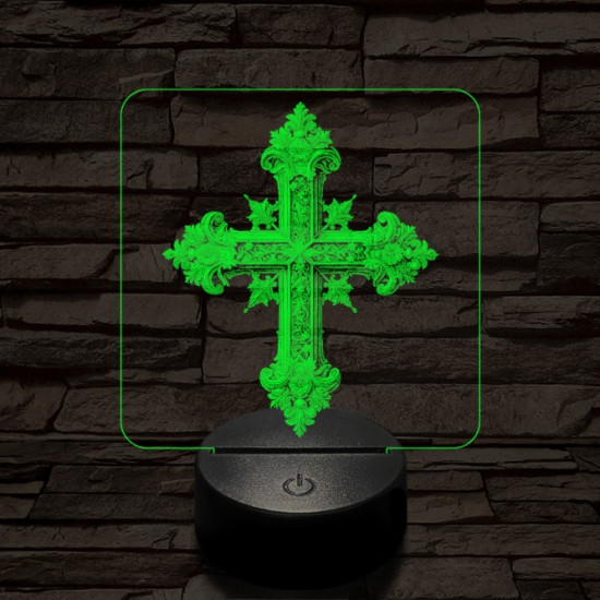 Díszes kereszt 7 színű valósághű 3D led lámpa