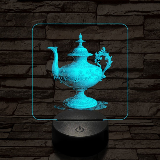 Díszes teáskancsó 7 színű valósághű 3D led lámpa