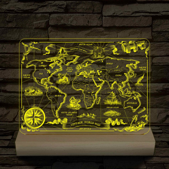 Régi stílusú térkép csak 24 cm fa talppal 7 színű 3D led lámpa